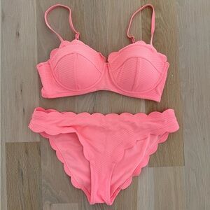 Jessica Simpson Bright Coral Scalloped Bikini